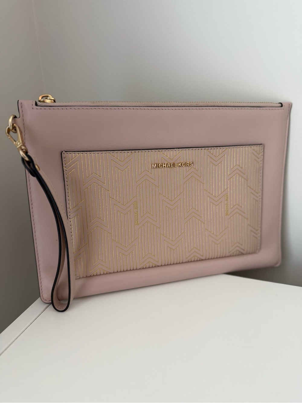 Michael Kors Blush Pink Leather Wristlet with Gold Accent Pocket